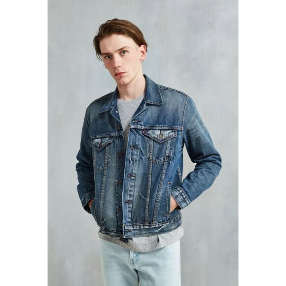 Levi's Urban Outfitters Danica Jean Jacket Mens Medium Blue Denim Trucker Casual - Picture 1 of 12